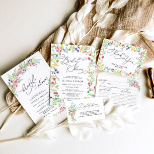 Elegant Watercolor Wildflowers Recipe Card