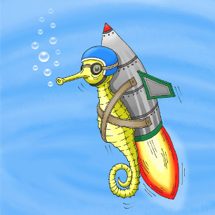 Rocket Seahorse Birthday Invitation