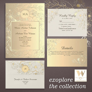 Vintage Elegant Gold Wedding All In One Invitation