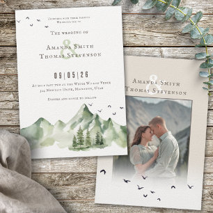 Elegant serene green mountain landscape save the date