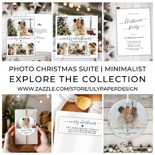 Warmest Wishes Elegant 4 Photo Collage Christmas Holiday Card