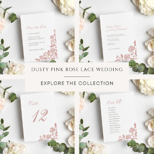 Vintage Dusty Pink Rose Lace Pattern Wedding Invitation