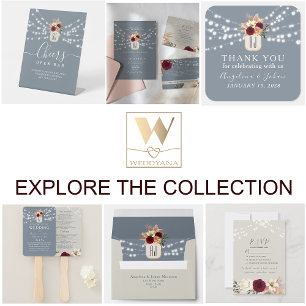 Dusty Blue String Lights Floral Wedding QR Code Invitation