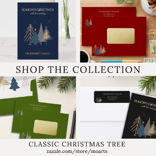 Classic Christmas Tree Seasons Greetings Gold Foil Greeting Card