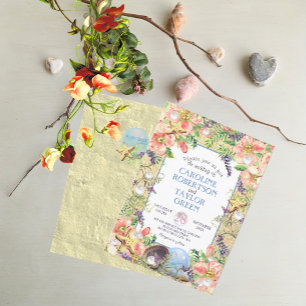 Tropical Sandy Beach Rose Seashell Pearl Wedding Invitation