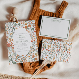 Modern Retro Groovy Floral Baby Shower Thank You Card