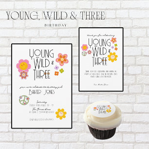 Young, Wild & Three   B-Day Favour Sticker   Pink