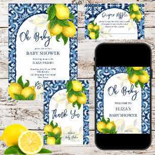 Blue tiles lemon Amalfi Positano baby shower  Invitation