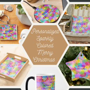 PERSONALIZED SPARKLY COLOURED MERRY CHRISTMAS STAR STICKER