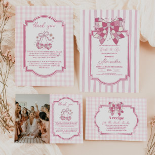 Retro Disco Cute Pink Bow Bridal Shower Paper Plate