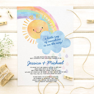 Watercolor Sunshine and Rainbow Birthday Invitation