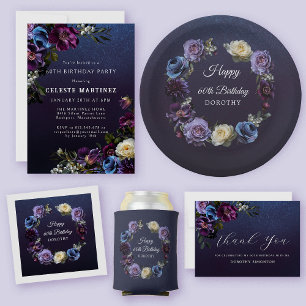 Moody Purple Flowers 60th Birthday Party Invitation