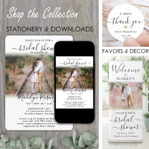 2 Photo Bridal Shower Chic Modern Elegant Script Invitation