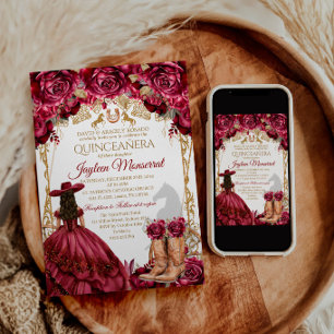 Burgundy Gold Charra Horse Quinceañera Water Bottle Label