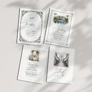European Luxury Villa Inspired "Old Money" Wedding Invitation
