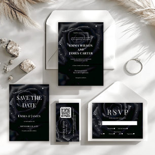 Elegant Floral Midnight Rose Black & White Wedding Napkin