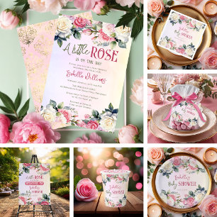 A Little Rose Is On The Way Floral Baby Shower Invitation