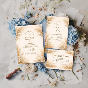 Minimalist Beige Pampas Grass Wedding Save The Date