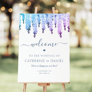 Watercolor Elegant Blue Purple Floral Wedding All In One Invitation