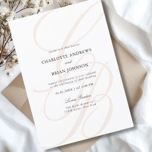 Minimalist Script Font Monogram   Elegant Wedding Invitation