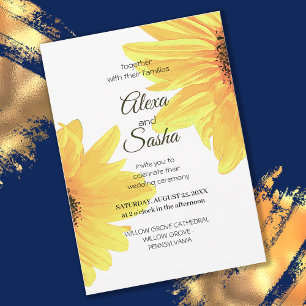 Rustic Watercolor Sunflowers Minimalist Wedding In Invitation