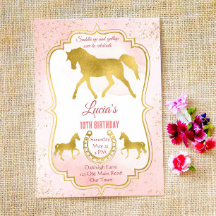 Cowgirl first rodeo pink and gold birthday invite