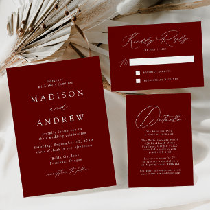 Burgundy Modern Elegance Monogram Wedding Invitation