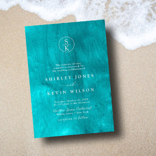 Aqua Turquoise & Teal Watercolor Wedding Program Hand Fan