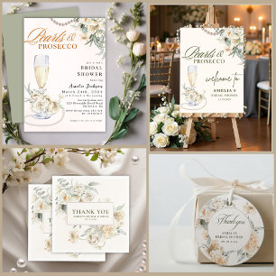 Watercolor pearls and prosecco Bridal Shower favou Classic Round Sticker