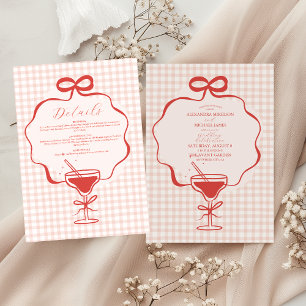 Whimsical Hand Drawn Red Bow Wavy Wedding Save The Date