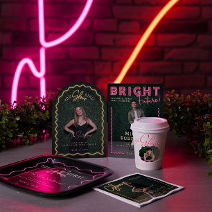 You Glow Girl Wavy Yellow Neon Graduation Photo Invitation