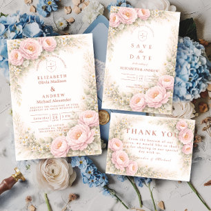 Elegant Blush Garden Rose Wedding RSVP Card