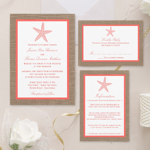 The Coral Starfish Burlap Beach Wedding Collection Invitation