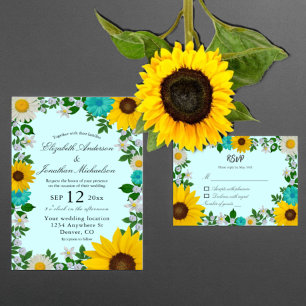 Rustic Sunflower Daisy Floral Wedding Invitation