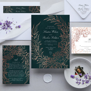 Emerald Elegant Copper Floral Wreath Wedding Wrap Around Label