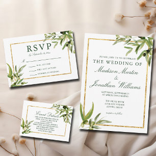 Elegant Green Botanical Vine Gold Greenery Wedding Invitation