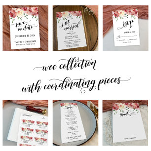 Elegant Calligraphy, Burgundy & Peach Blush Roses Menu