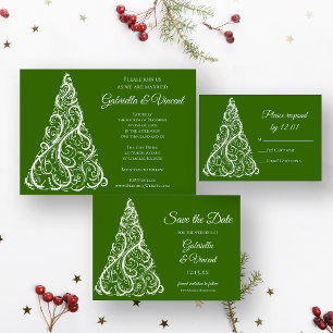 Green Christmas Tree Winter Wedding RSVP Card