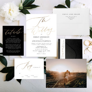 Gold Elegant Traditional Calligraphy Wedding Invitation