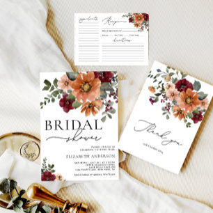 Watercolor Fall Floral Bridal Shower Recipe Card