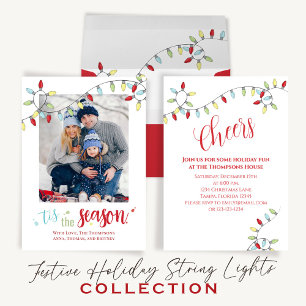 Christmas Cheers Colourful String Lights QR Code  Invitation