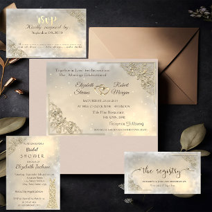Chic Gold Hearts Wedding & Registry Invitation