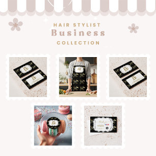 Glam Black Gold Hair Stylist Business Apron
