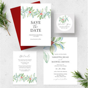 Christmas Wedding Invitation Watercolor Greenery