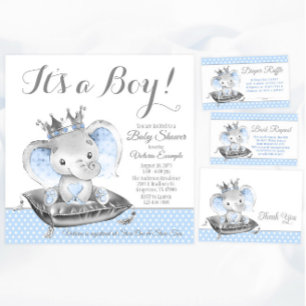 Boy Elephant Prince Elephant Baby Shower Invitation