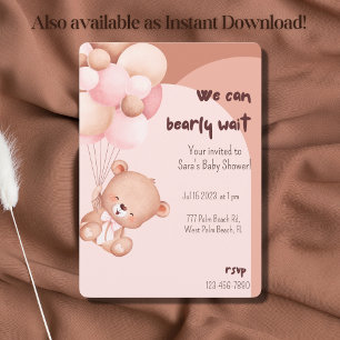 Blue Boy We Can Bearly Wait Baby Shower Invitation
