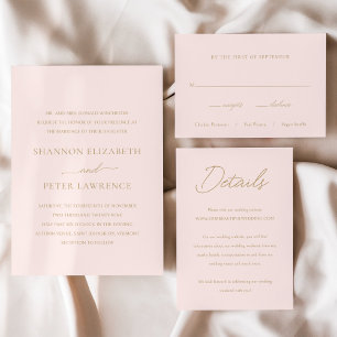 Minimal Blush Pink and Gold Formal Elegant Wedding Invitation