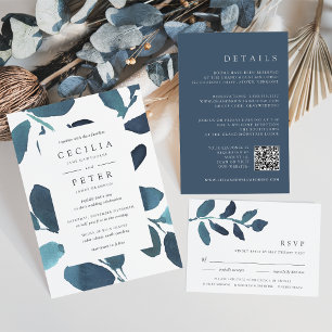 Pressed Botanical Entree RSVP Card   Ultramarine