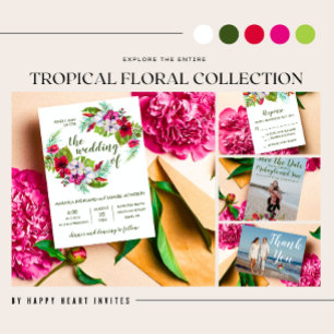 Tropical Floral Island Hibiscus Green Wedding Invitation