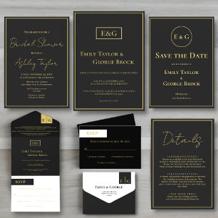 Elegant Modern Black And Gold Formal Bridal Shower Invitation